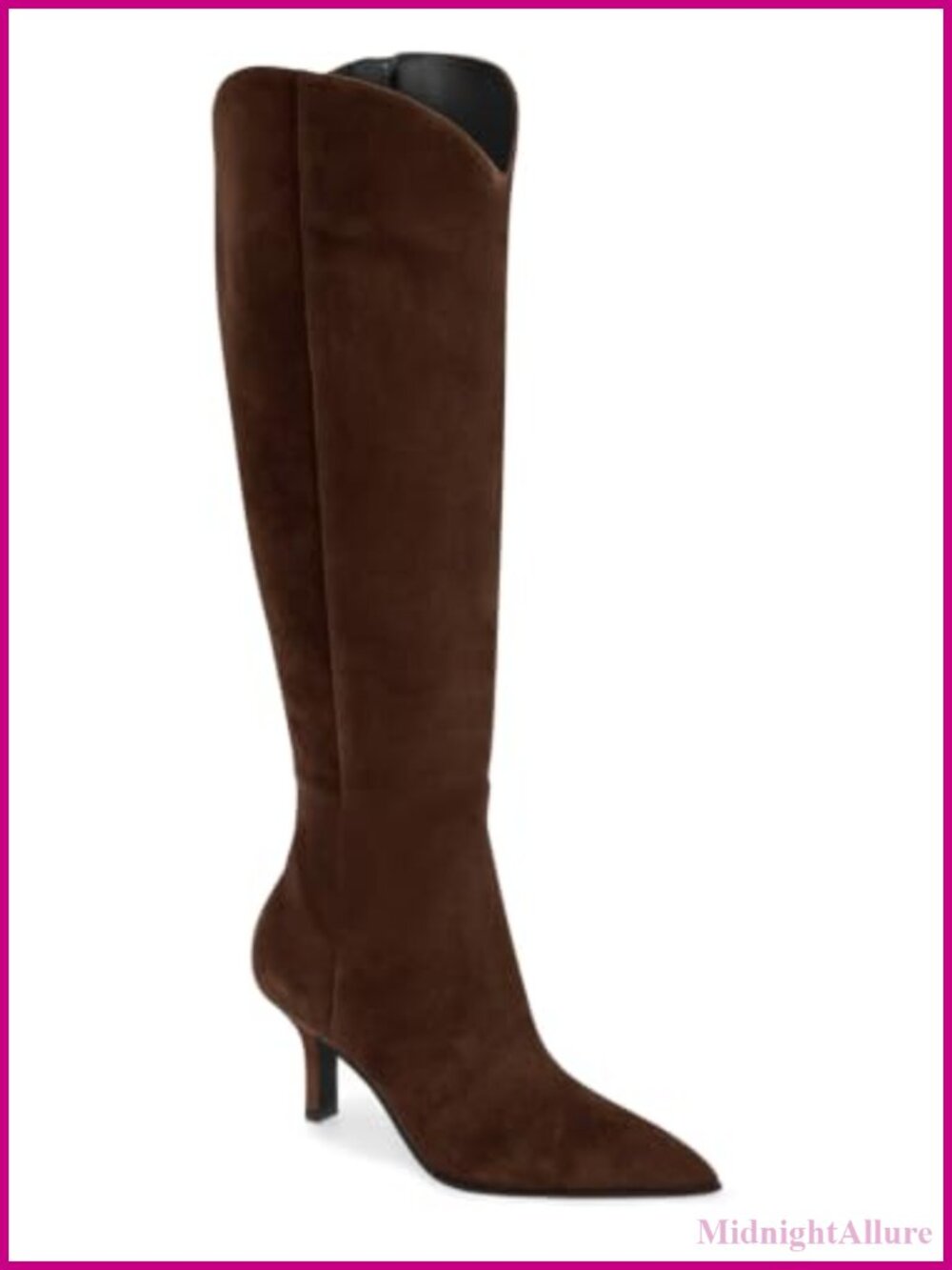 Kitten Heel Pointed Toe Knee High Boots Faux Suede Tall Dress Boots